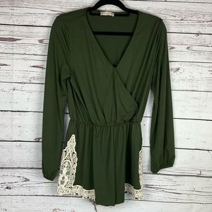 Altar’d State Olive Lace Romper Size Medium